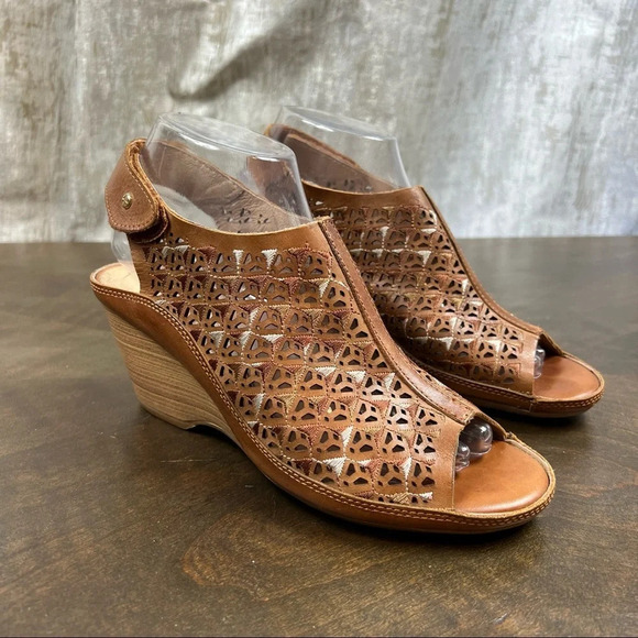 Pikolinos Capri Sandal Brandi Laser Cut Open Toe Boho Wedge Comfort - Picture 1 of 10